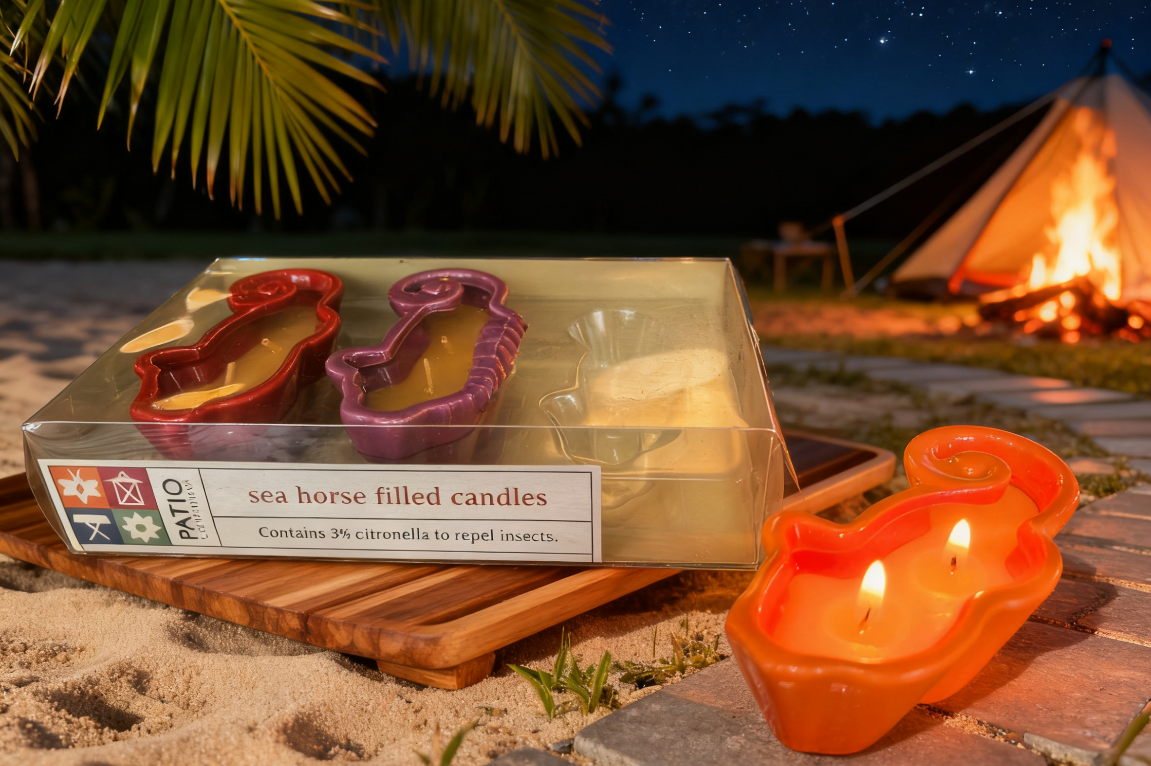 3pk Ceramic Sea Horse Filled Candles